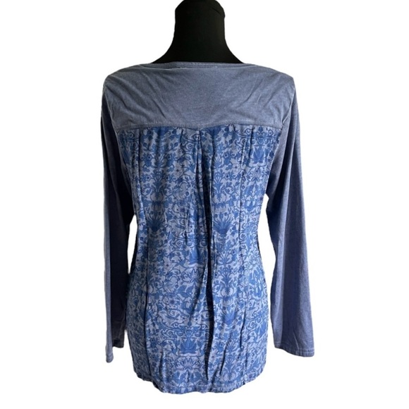 Soft Surroundings Blue Floral Contrast Tunic Top L Boho Cottagecore Long Sleeve - Picture 4 of 11